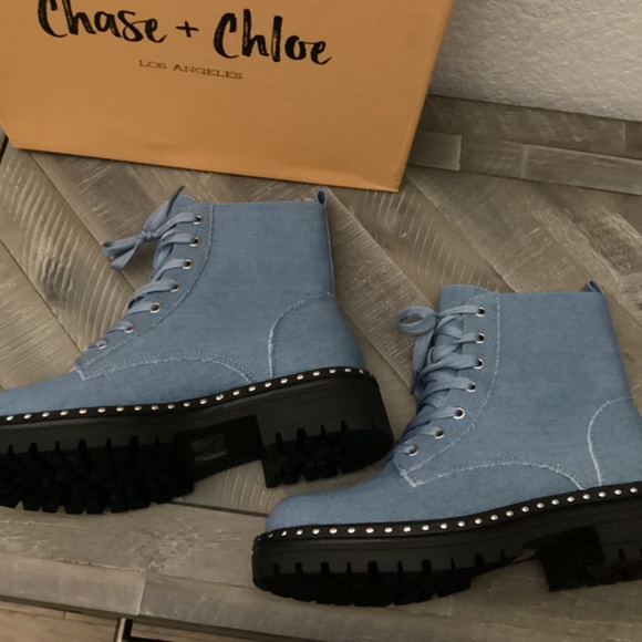 CHASE AND CHLOE Mira Studded Lug Combat Boot (Women), size 8 - Picture 2 of 11